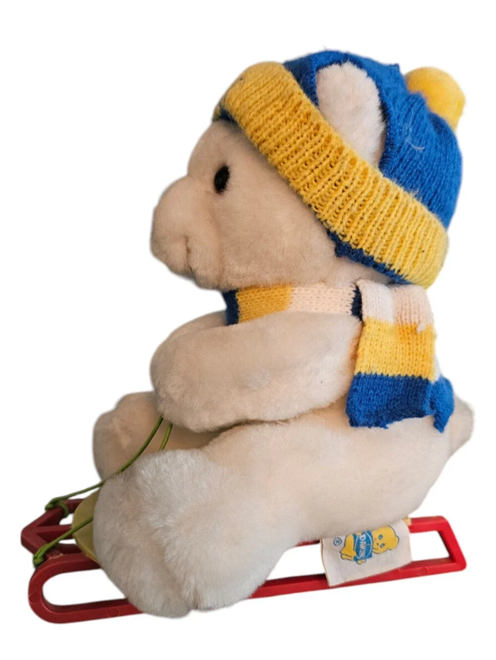 Vintage 1980s DAKIN Plush Teddy Bear Riding Sled Alaska Souvenir